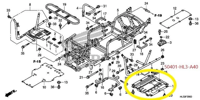 Genuine Honda Middle Skid Plate 2014-2023 Pioneer 700 P/N 50401-HL3-A40