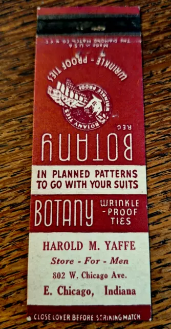 Vintage Matchbook: Botany Ties, Harold M. Yaffe, E. Chicago, IN