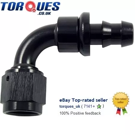 AN -6 (6AN JIC AN6) 90 Degree Push-On Socketless Fuel Hose Fitting Black