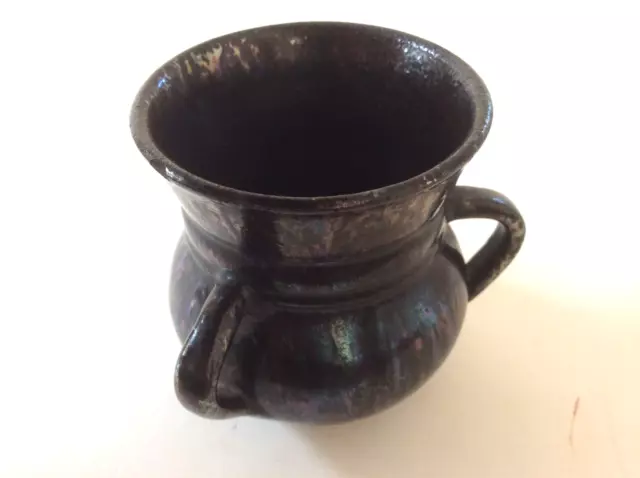 Unusual Dicker Ware Miniature Black Lustre Glazed Tyg , Signed & Vgc 3