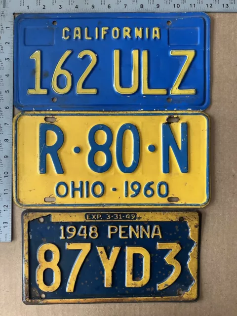 USA license plate lot of three gold and blue 9005