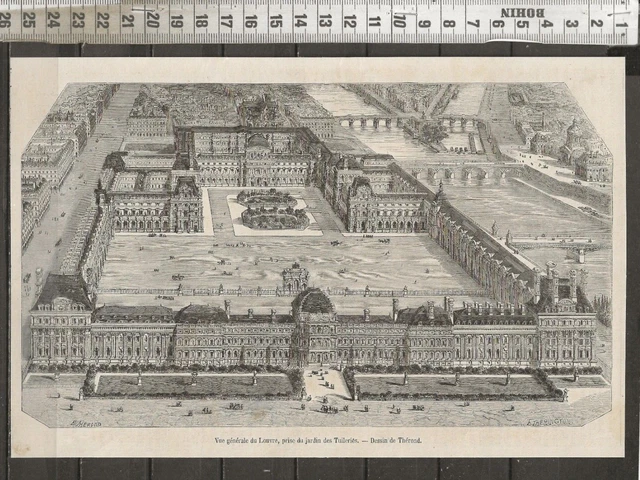 G477 / Gravure /  Vue Generale Du Louvre Prise Du Jardin Des Tuileries
