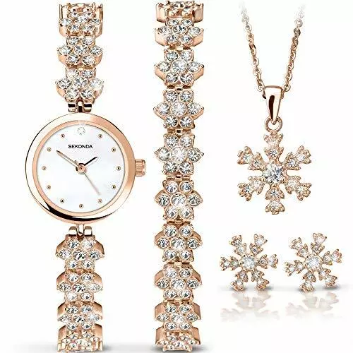SEKONDA LADIES SNOWFLAKE Christmas Gift Set Watch 5 Assorted