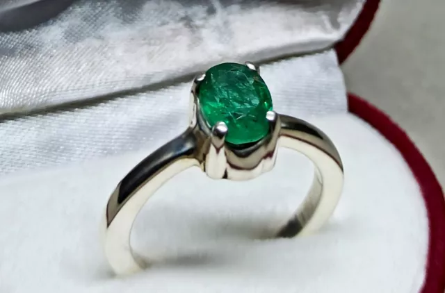 Natural Green Emerald/ Sapphire 925 Silver/ 14k Handmade Women Solitaire Ring