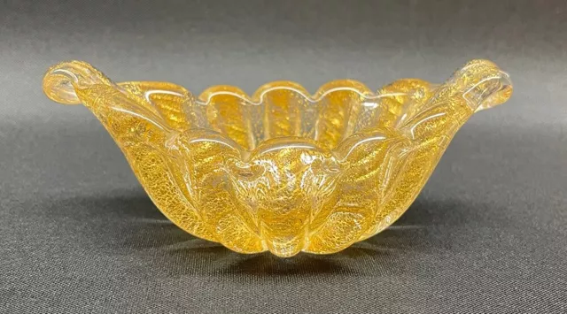 Murano Art Glass Oval Shaped Bowl Barovier  & Toso Cordonato d’ Oro 4.3”
