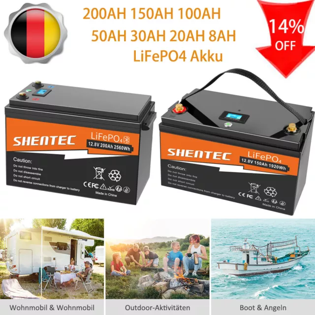 12V 200Ah/150Ah/100Ah LiFePO4 Akku Lithium Batterie BMS 5000+ für Solar Off-grid