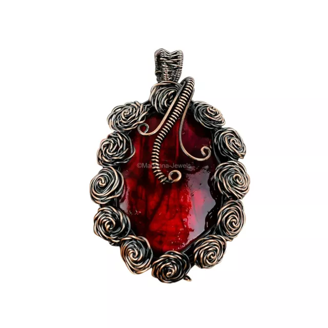 Red Fire Labradorite Copper Bestie Gift Flower And Wire Wrapped Pendant 2.64