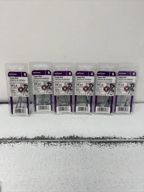 6 Packs Of 2 (12 Total) Hillman 1/8" X 4" Wallboard Drywall Toggle Bolt Anchors