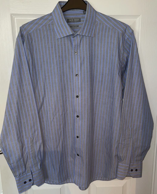 JACK REID/BHS - Camicia da uomo smart/casual - taglia 42 - regolare - grigio/blu a righe