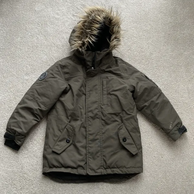 NEXT Khaki Green Boys. Thick Coat Ski Jacket with Faux Fur Hood Boys Age 6 years