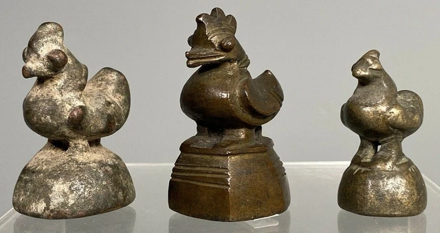 Lot of 3 Burma Burmese Bronze Bird Avian Form Opium Weights ca. 19th century 2