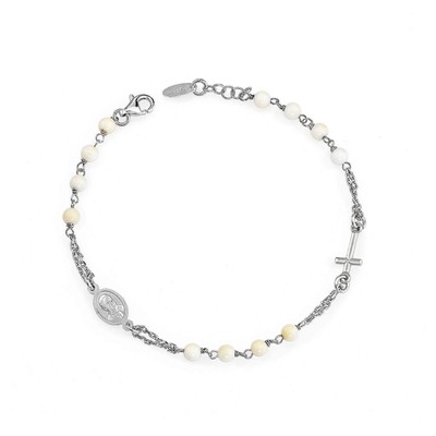 AMEN Bracciale Amen Rosario Rodio Cristalli Blu petrolio BROBP3 Bracelet Argento 