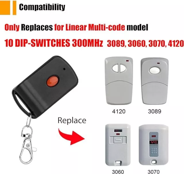 Para Linear Mando de distancia inalámbrico para puerta de garaje 300MHZ, MCS308911