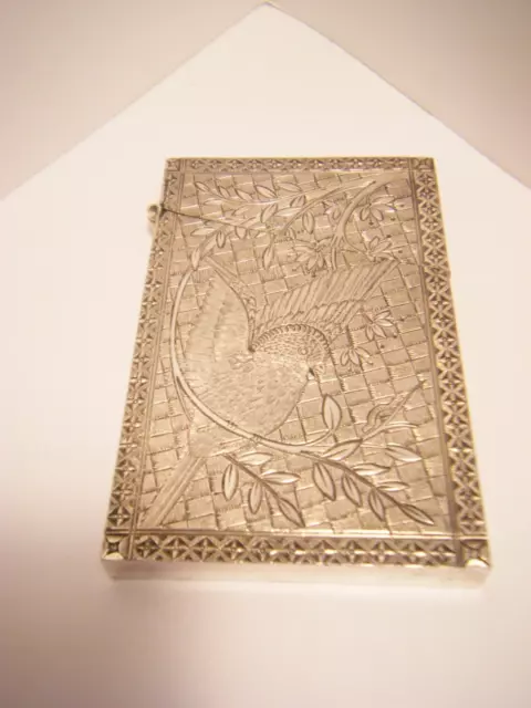 Ant. Victorian Silver Sp Bird Etched Calling Card Case