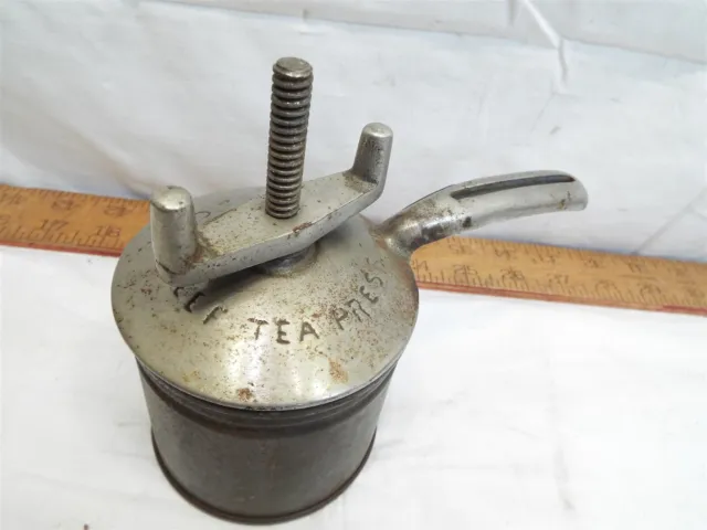 Antique Beef Tea Press Silver & Co Early Kitchen Tool Cast Iron Tin Hamburger