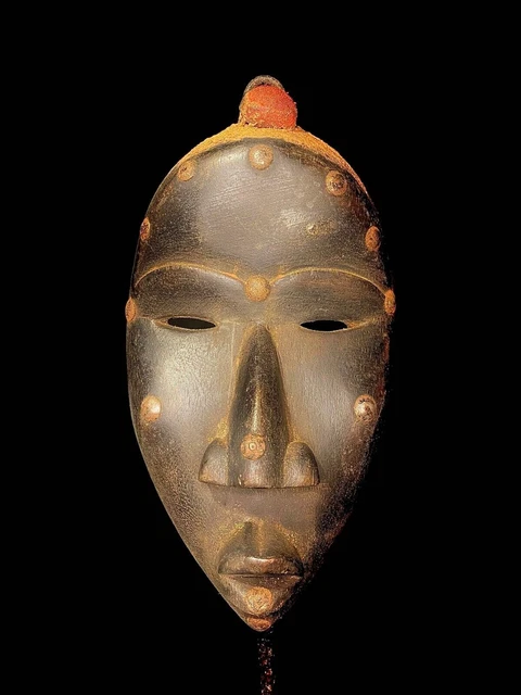 Maschera africana Arte tribale antica Faccia Scultura in legno vintage DAN...