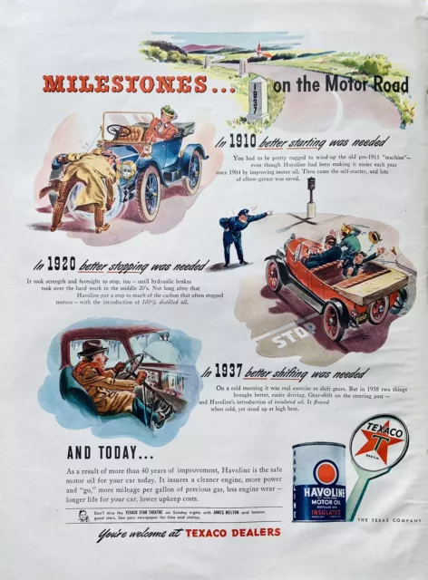 Vtg Print Ad 1945 Texaco Havoline Gas Retro Gift Garage Man Cave Decor Auto Car