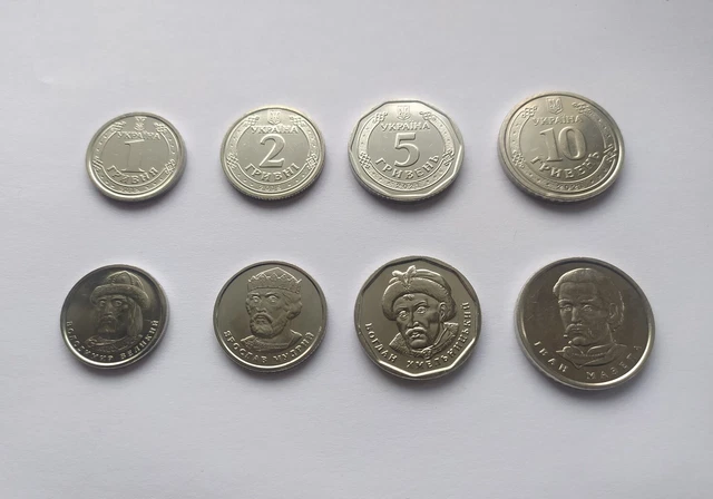 Ukraine Full  Set New UAH coins - set 4 coins 1 2 5 10 Hryven 2018 - 2021, UNC