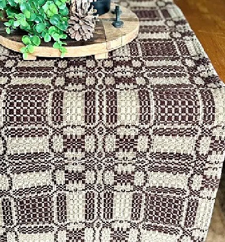 New Primitive Chocolate Brown Tan COVERLET TABLE SQUARE Woven Tablecloth 34"