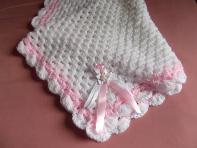 Hand Crochet Baby Pram Car Seat/Shawl/  Blanket approx 26 x 26