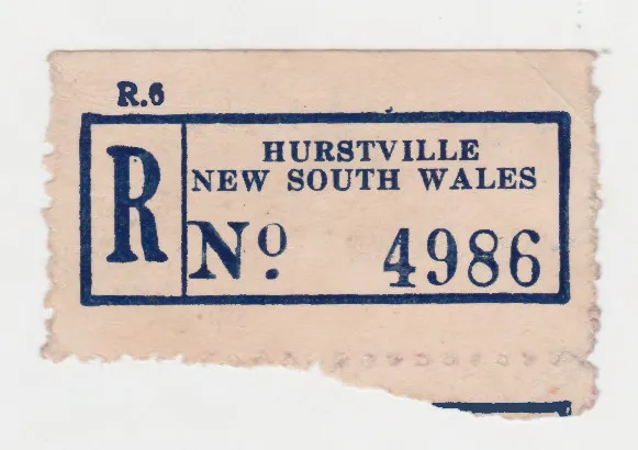 Australia NSW Hurstville R.6 Registered Post Label Off Paper No Gum