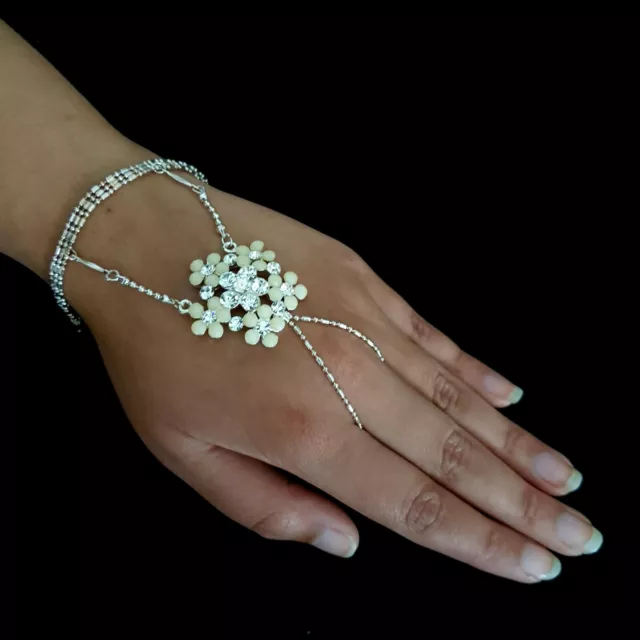 Joyería Mano Cadena Muñeca Pulsera Con Anillo Estrás Pulsera de Esclavo Flores