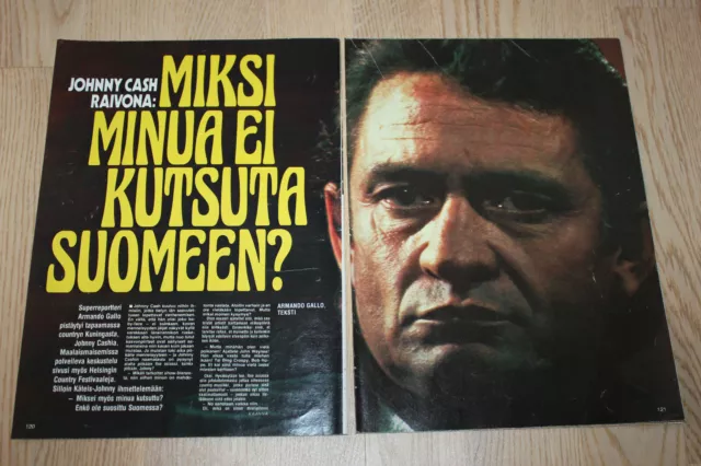 JOHNNY CASH 2¼ pgs article clippings from Finnish magazine SUOSIKKI 1970's.