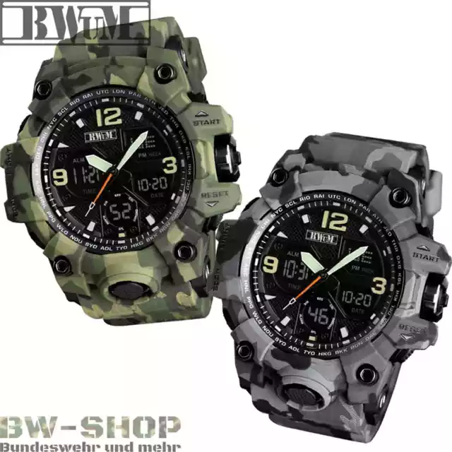 BWuM TACTICAL UHR ANALOG DIGITAL XXL EINSATZUHR BW ARMY JAGD OUTDOOR WATCH CAMO