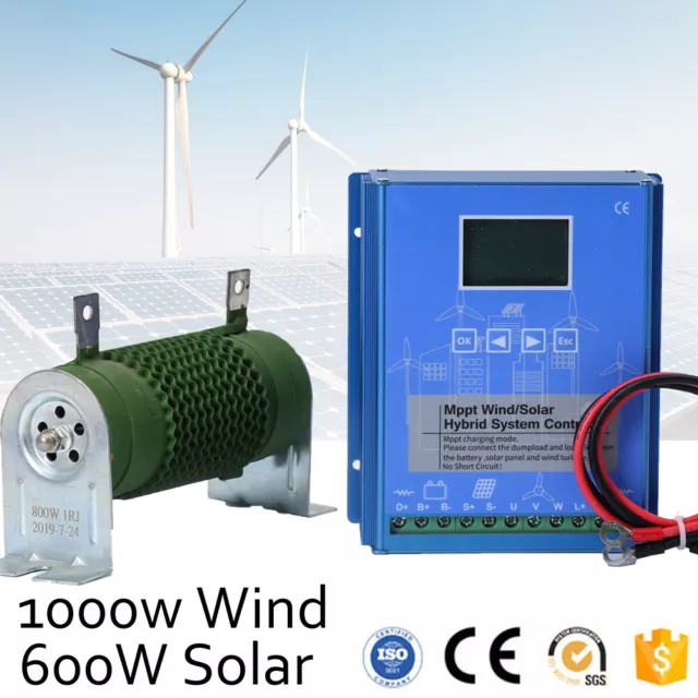Controlador de carga híbrido eólico solar 1600W 12V 24V MPPT regulador con carga de volteo