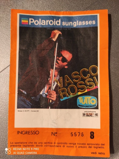 Vasco Rossi Biglietto Concerto Omegna 18 Settembre 1987 Rarissimo