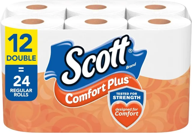 Scott ComfortPlus Toilet Paper, 12 Double Rolls, 231 Sheets per Roll, Septic-Saf