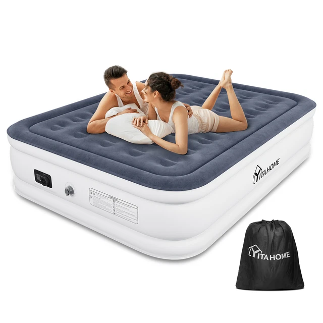 DOUBLE SIZE INFLATABLE Air Bed Builtin Pump High Raised Camping Airbed