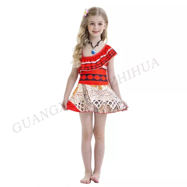 Girls Dress Moana Movie Princess Cosplay Costume Skirt with Free Necklace