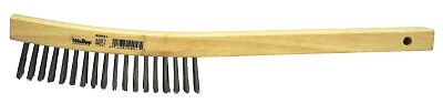 Curved Handle Scratch Brush, 14", 4x18 Rows, Stainless Steel Wire, Wood Handle