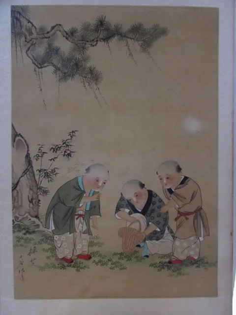 Antique Japanese Silk Painting Artist Signed Stamped