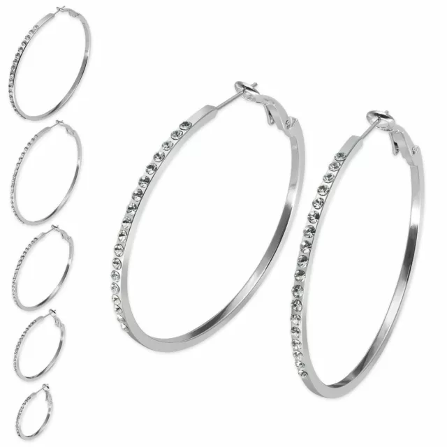 1 Paar Creolen silbern Strass Ohrringe silberfarben Ohrschmuck elegant