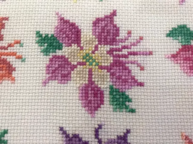 Finished framed pink purple yellow green cross stitch flower floral embroidery 3