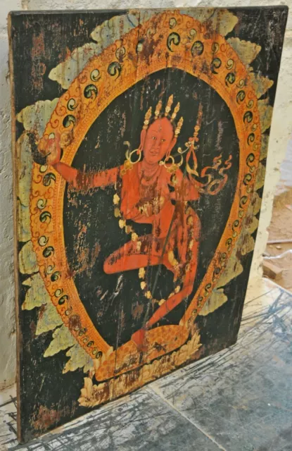 Ancien en Bois Grand Porte Panneau Fin Rustique Peinture Original Main Peint 4