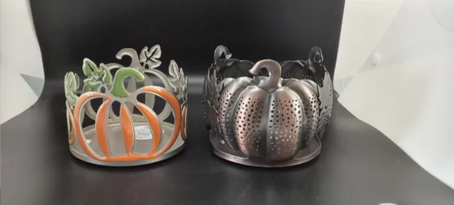 2 Bath and Body Works Pumpkin Candle Holders 4.25” x 3.5” 3 Wick Candle Holder