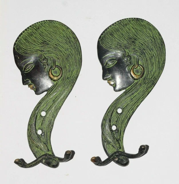 Brass Lady Wall Hooks Pair One Sided Girl Face Hook Handicraft Wall Decor EK104