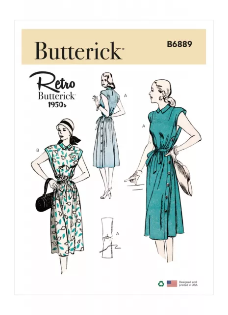 Butterick Easy SEWING PATTERN B6889 Retro 1950s Side-Buttoning Dress