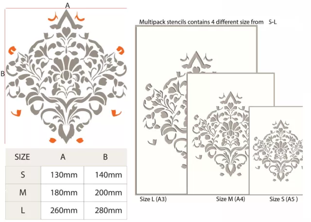 Damask Stencil Floral French Pattern Painting Wall Furniture Reusable Art DA47