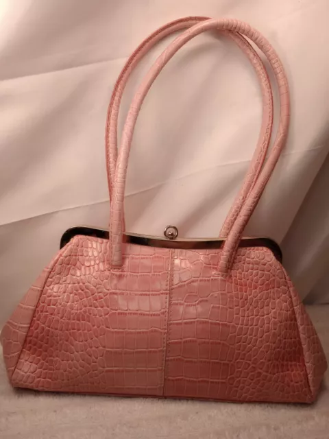 Nine West Pink Purse Satchel Bag Faux Alligator Crocodile  Double Handles Extras