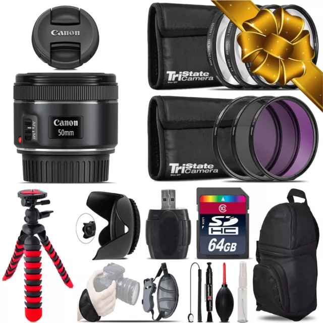 Canon EF 50mm f/1.8 STM Lens + Macro Filter Kit & More - 64GB Accessory Kit
