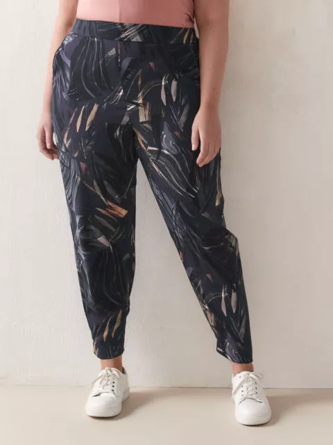 Addition Elle Plus Size 16 Crepe Navy Blue Printed Jogger Pull On Pants