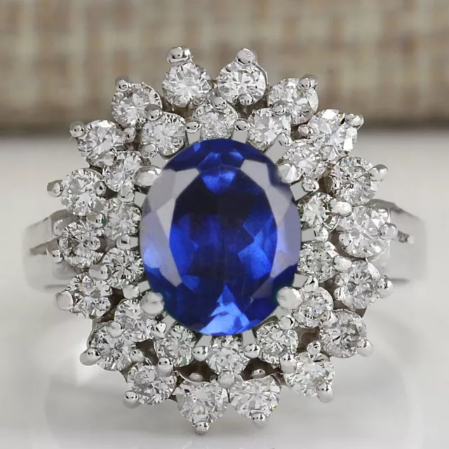 2.00Ct Natural Blue Tanzanite With IGI Certified Diamond Ring In 14KT White Gold