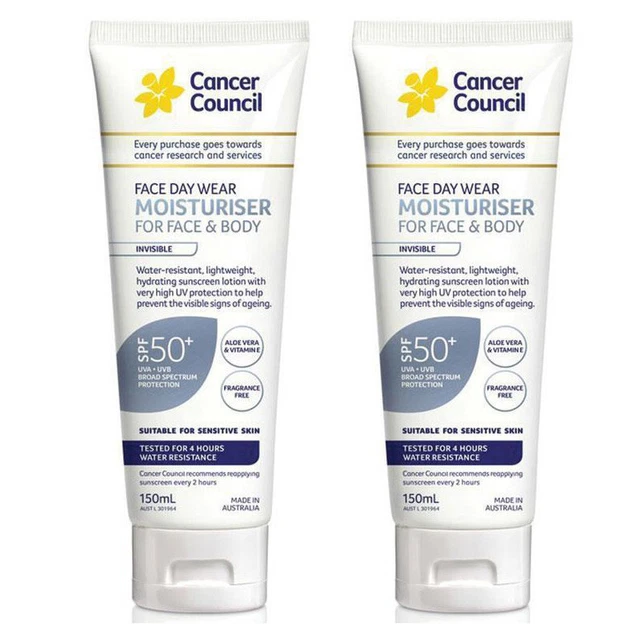 2 x Cancer Council FPS 50+ mate invisible 4 horas resistente al agua 150 ml
