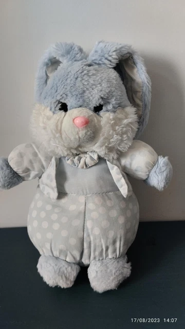 B/vintage peluche doudou lapin bleu-blanc à pois