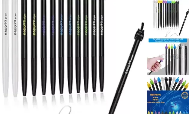 retractable cat gel pens,Fine Point 0.5mm black ink,Cute Cat pens 12-PACK