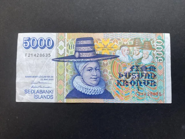 2001 Central Bank Of Iceland 5000 Kronur Banknote